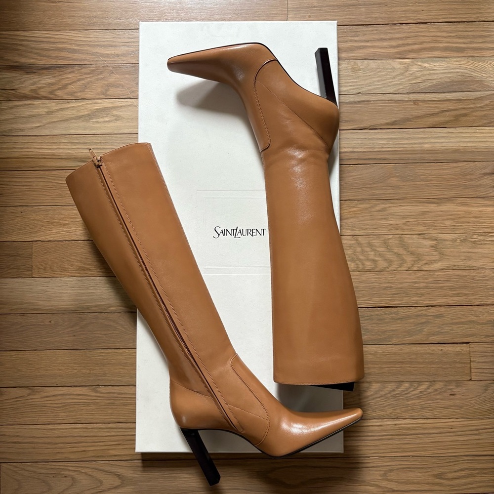 Saint Laurent Tan Leather Heeled Boots